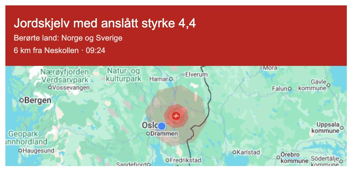 Sterkeste jordskjelv på Østlandet siden 2004