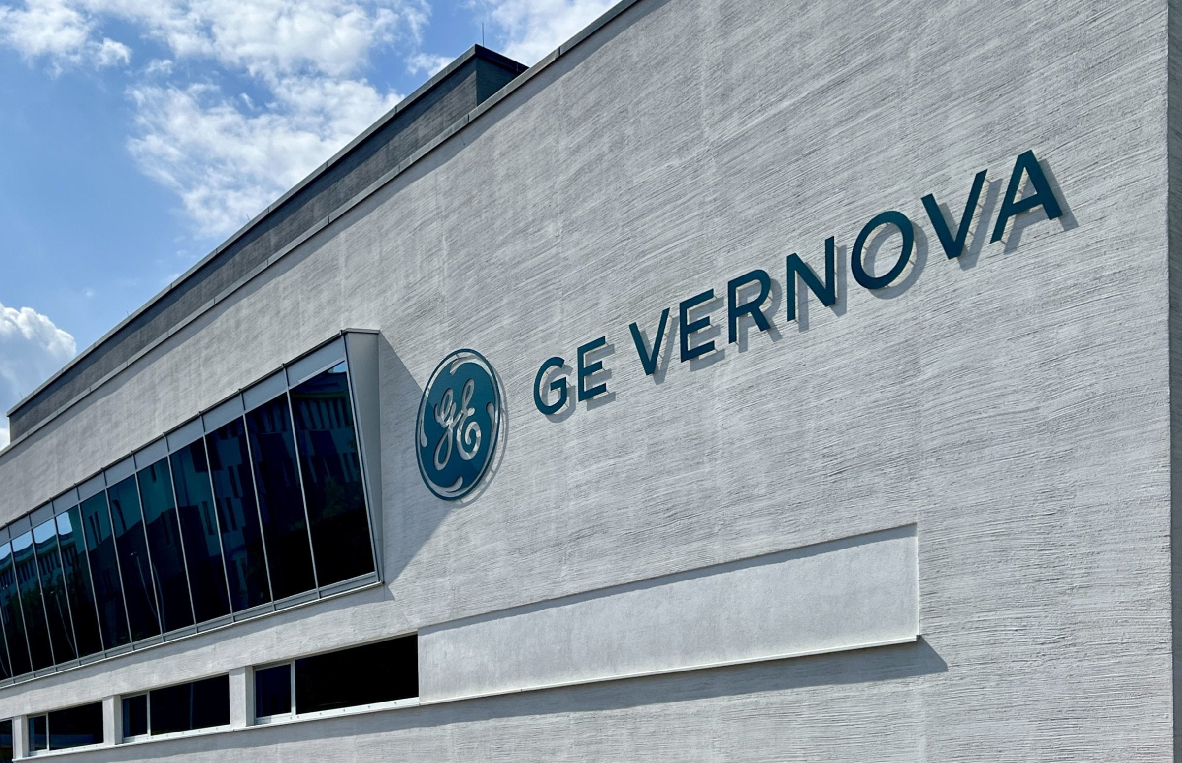 GE Vernova logo on a company building