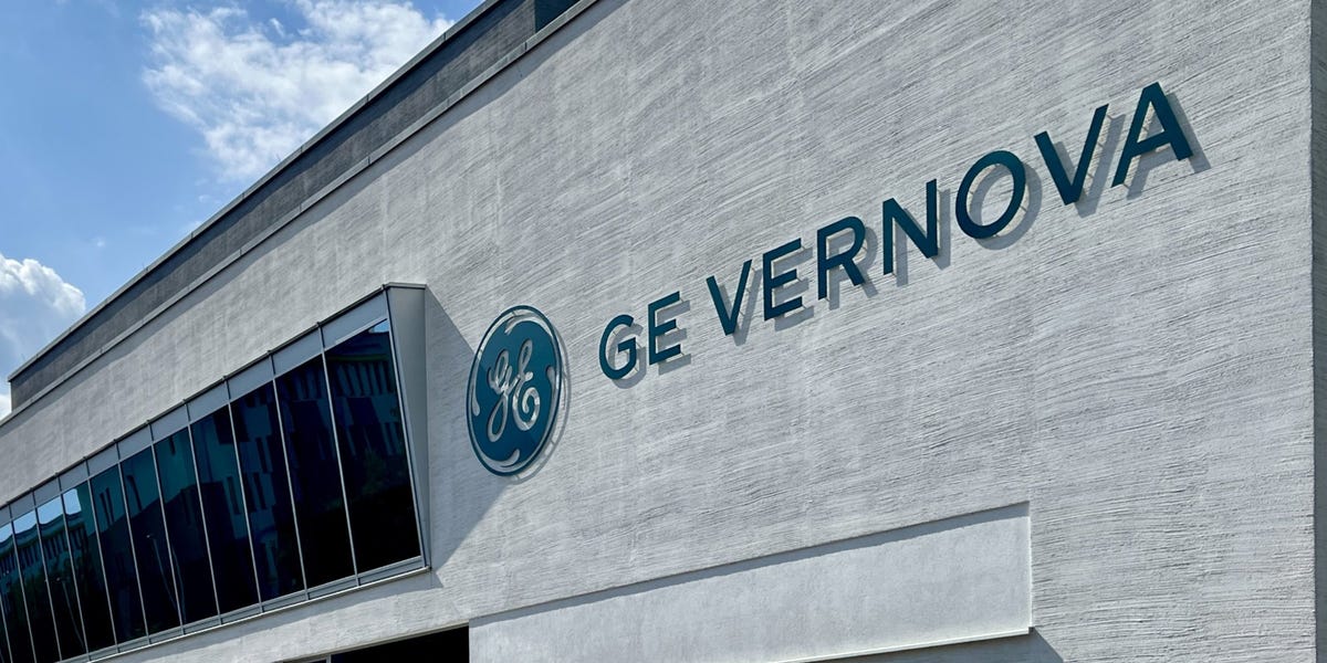 GE Vernova logo on a company building