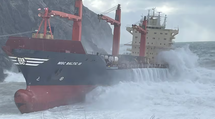 ‘Significant movement’ as grounded MSC boxship battered by extreme weather