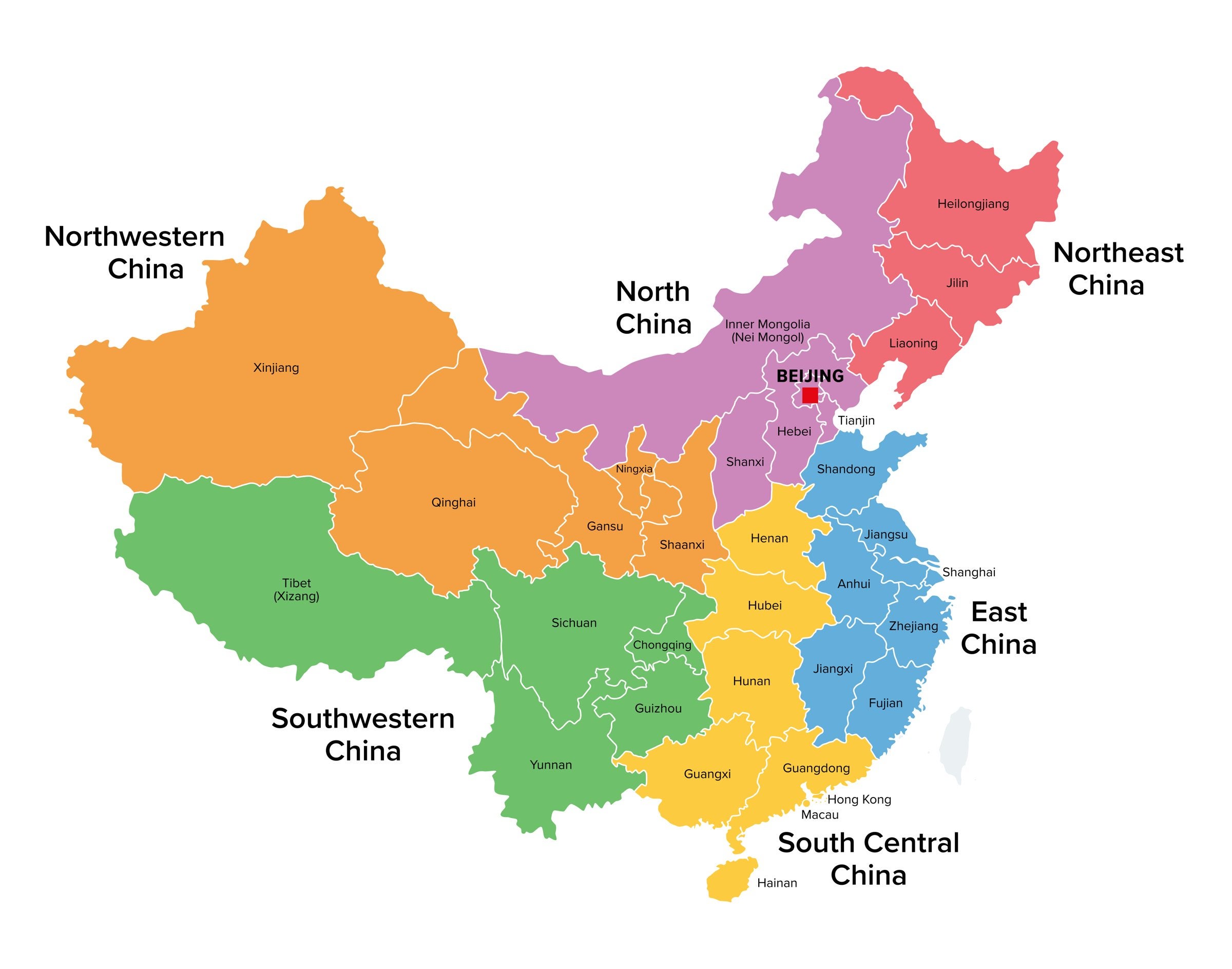 A map of the Chinese provinces (including autonomous regions and provincial-level cities).