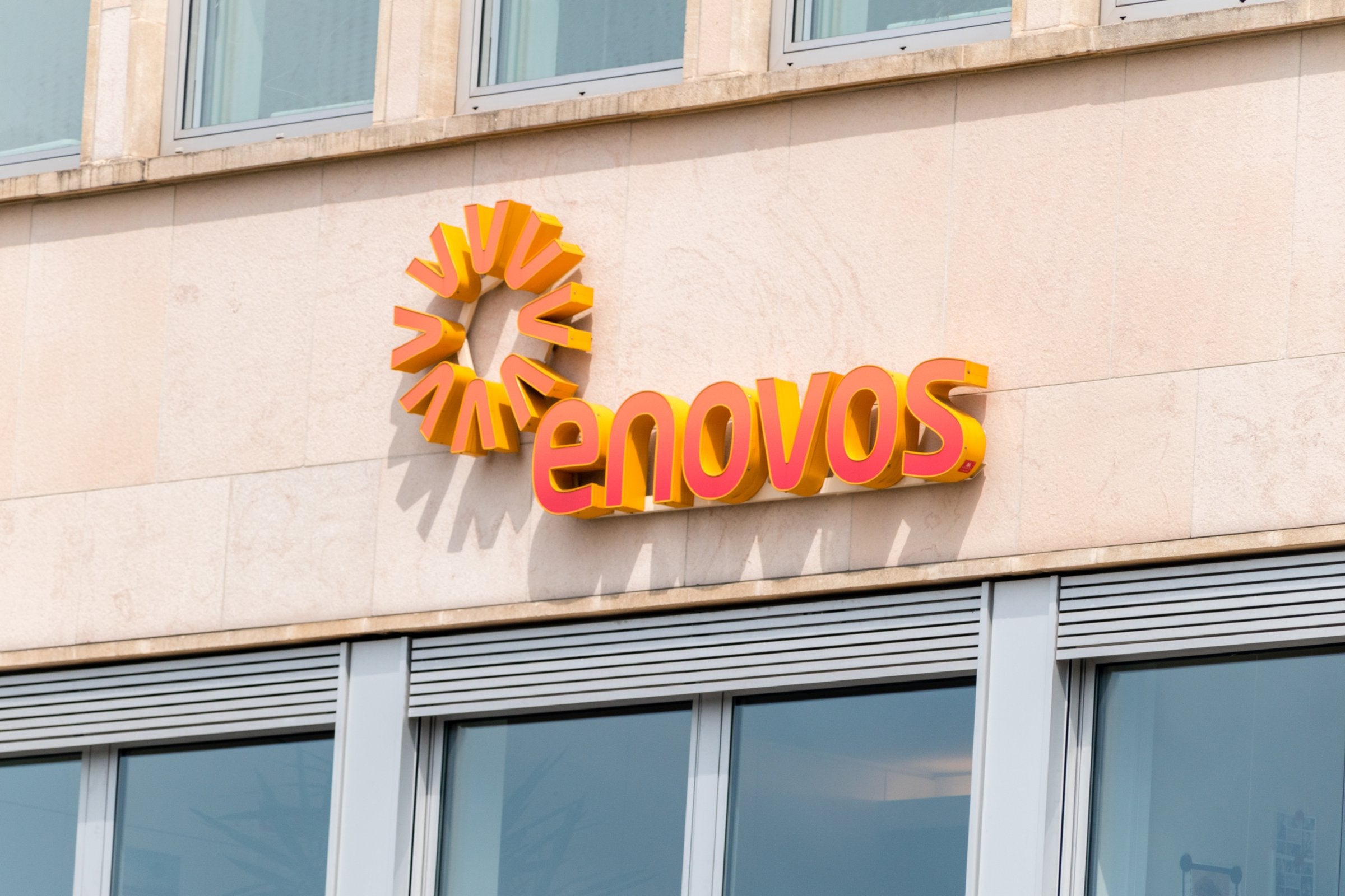 The logo of Enovos, a utility in Luxembourg