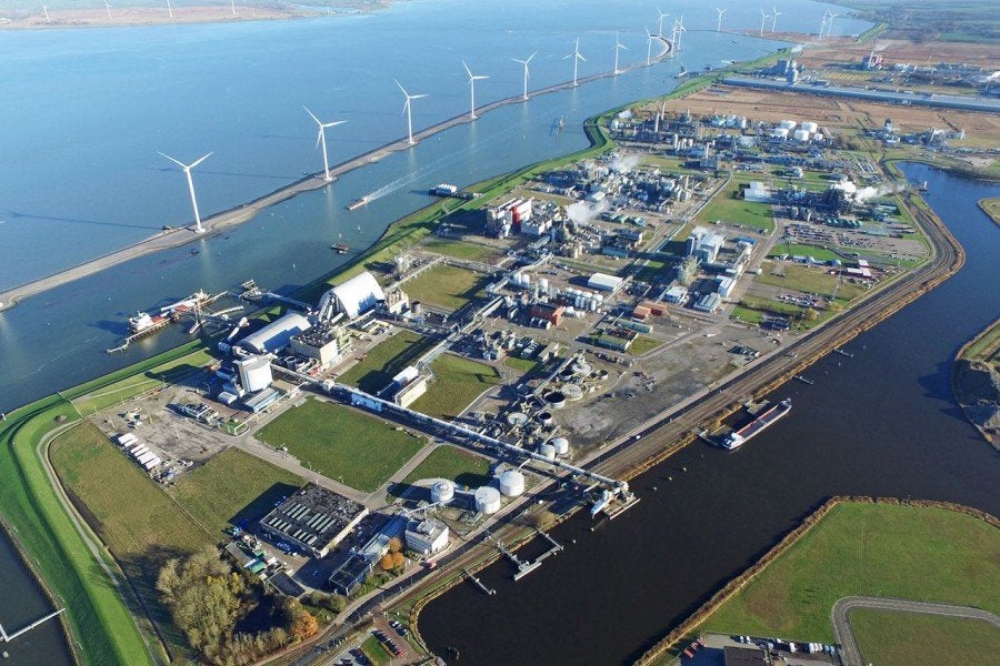 An aerial view of the Delfzijl Chemical Park, where the Djewels project will be built.