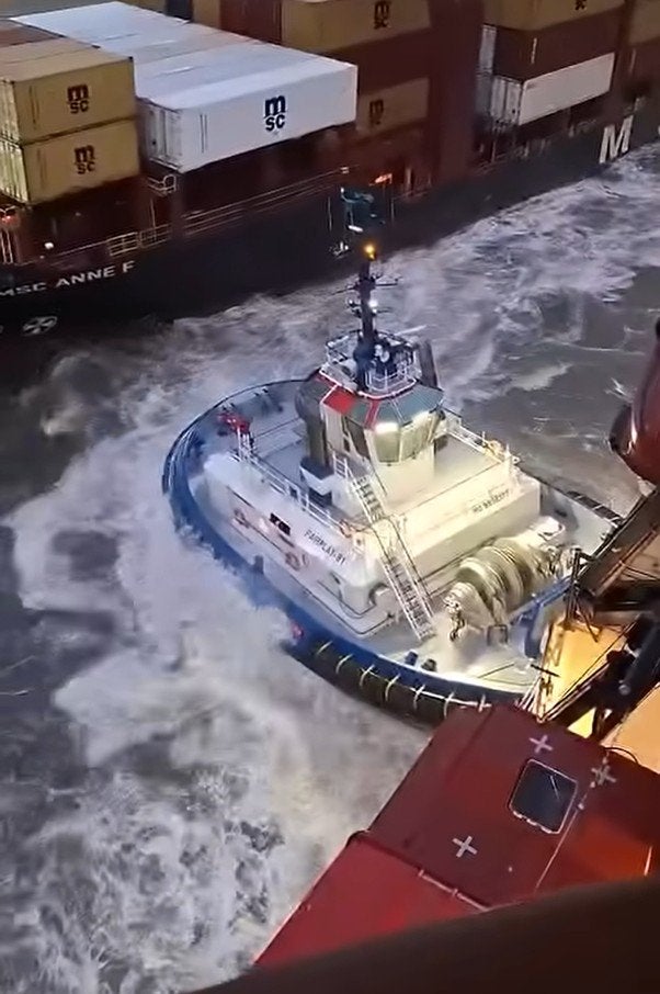 Cruise liner hits two container ships in stormy weather at Bremerhaven