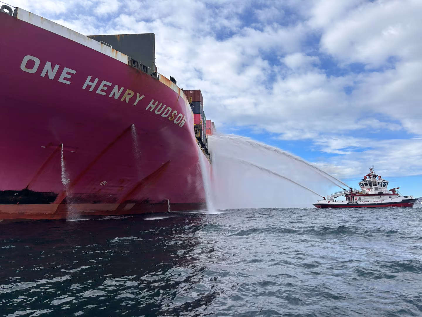 Fire burns for fourth day on Ocean Network Express container ship
