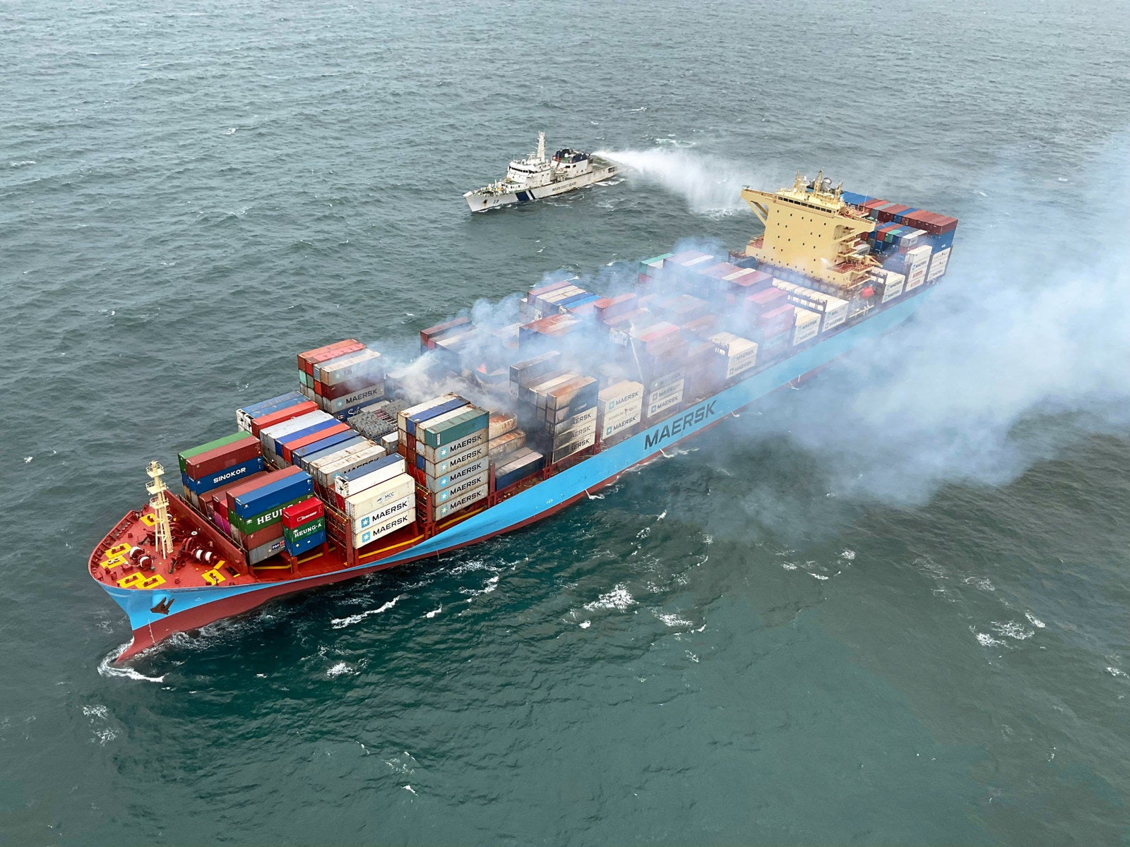 Blaze reignites on Maersk container ship as firefighting extends into ...