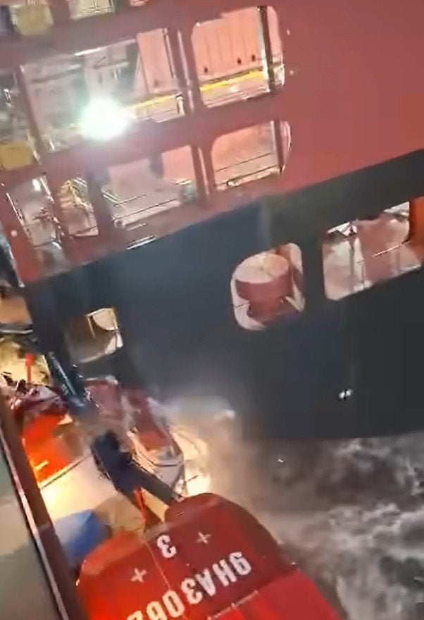 Cruise liner hits two container ships in stormy weather at Bremerhaven