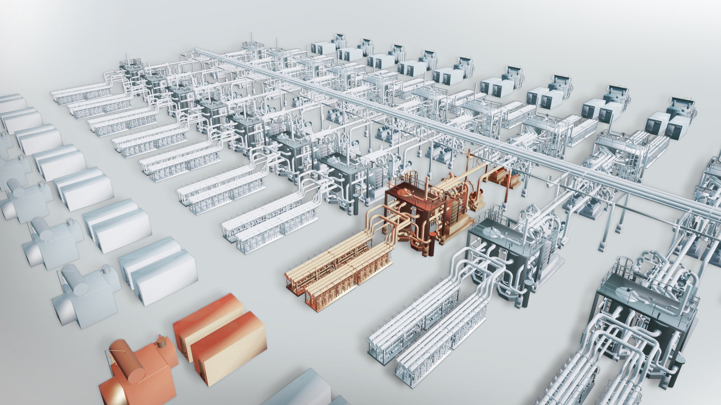 A rendering of a large-scale electrolysis plant based on multiple electrolyser modules produced by Toyota and Chiyoda.